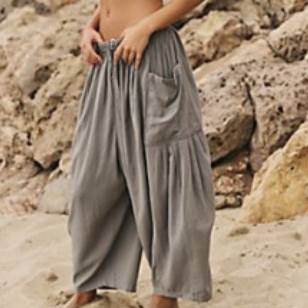 Free People Gray Wide-Leg Pants